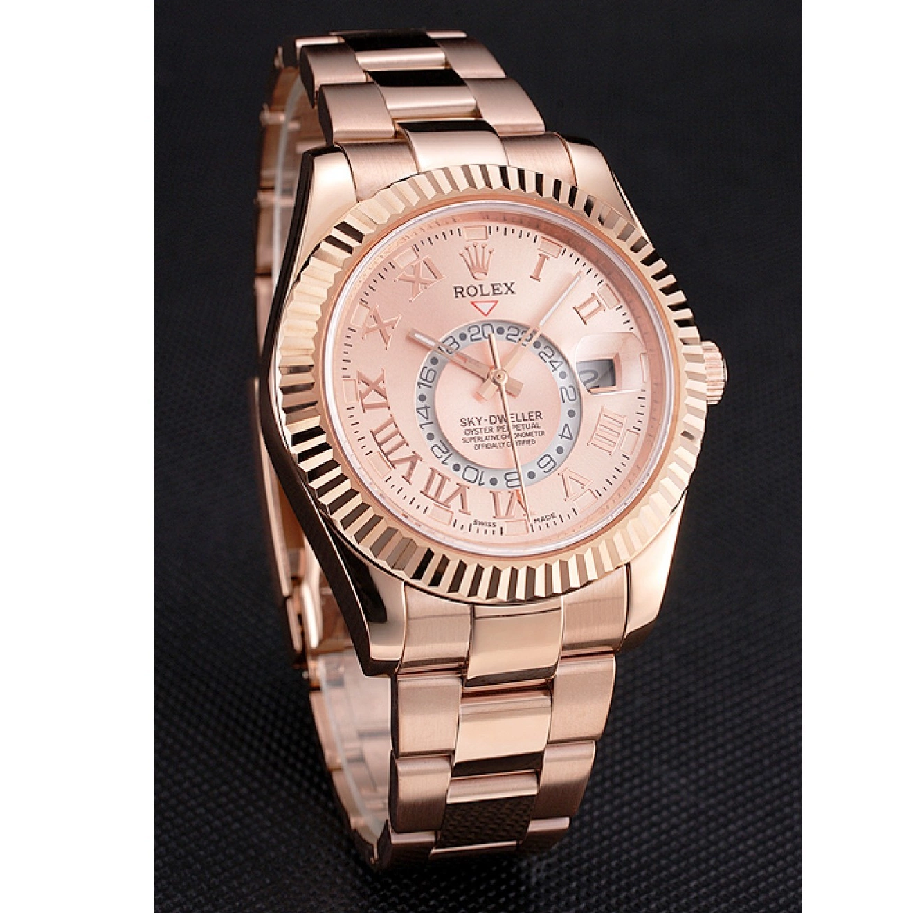 Aaa fake watches Dweller Case Rolex Gold Dial Rose Bracelet And Sky Rose Gold 0722